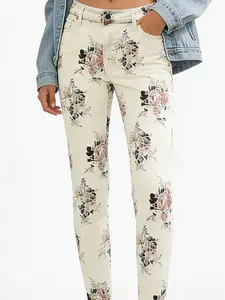Dusty Pink Hand-Painted Floral Wide-Leg Trousers