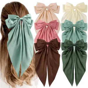 6 PCS Hair Bows for Women, Big Bow Hair Clips for Girls, Silky Satin Hair Bow Clips Oversized, Large Cute Aesthetic Hair Accessories Gifts Holiday Green