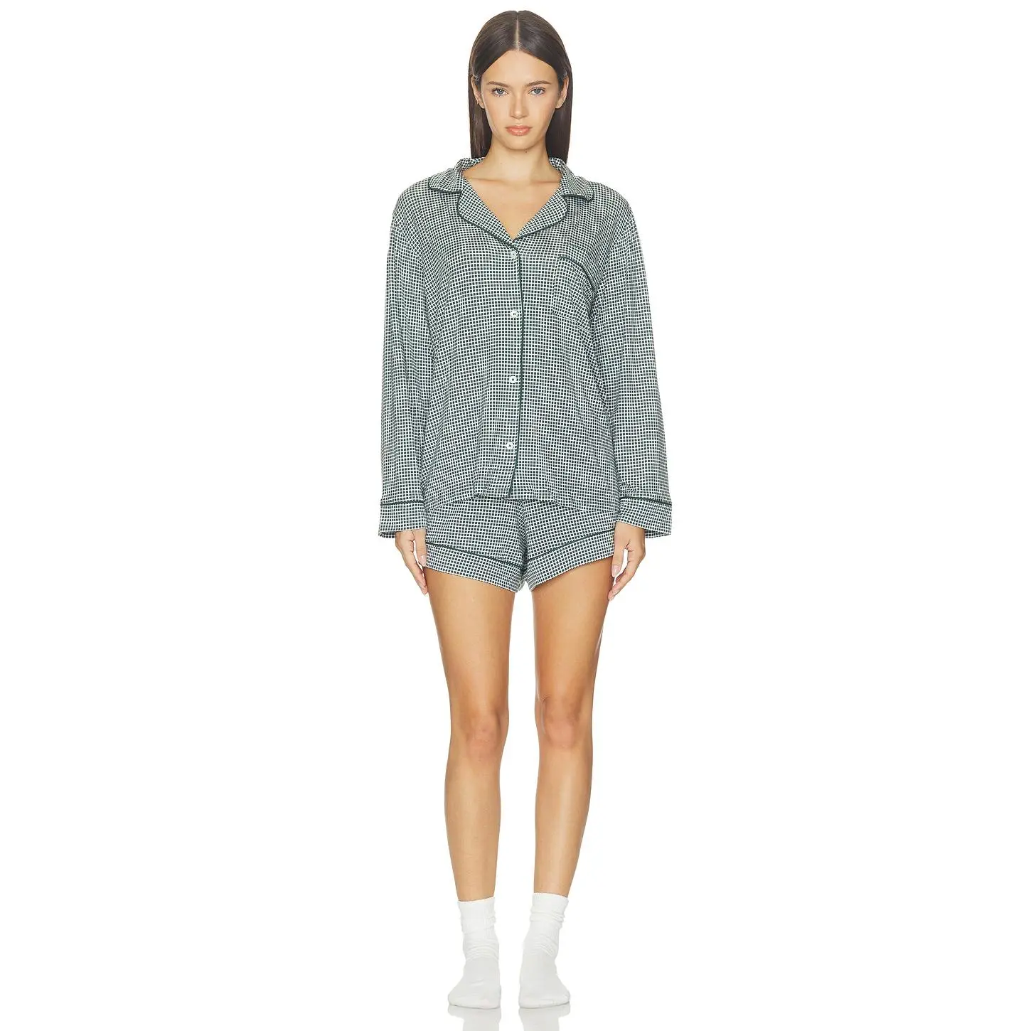 eberjey Gisele Printed Pajama Set in Cabin Check Ivory & Pine