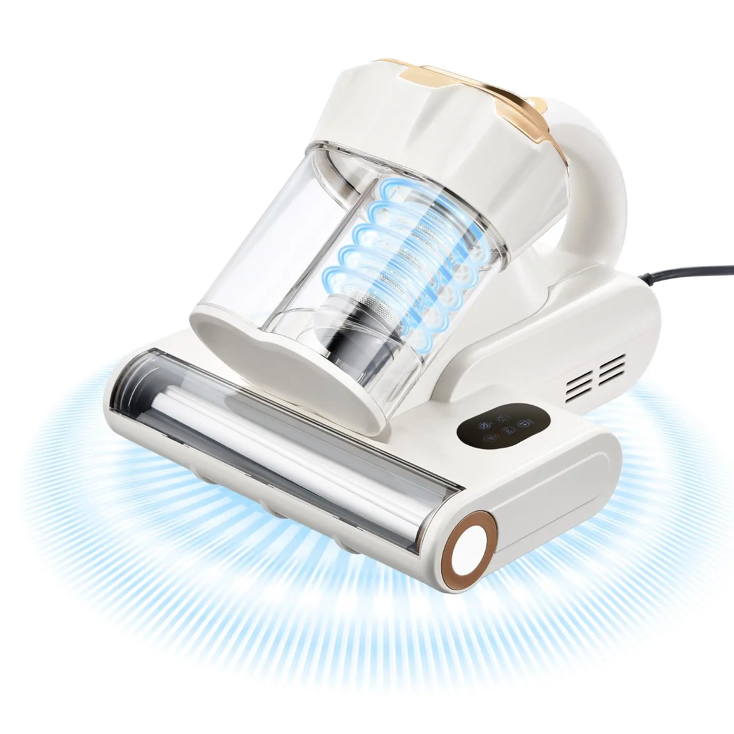 【Summerfinds】VEVOR Handheld Mattress Vacuum Cleaner - 550W Motor Household Appliances, 18Kpa Powerful Suction, Dual Dust Bin, Dual Filters, HEPA Filter, Heating, Ultrasound Tech, Cleaning Lights, Silicone Brush, Corded, White, for Bed, Sofa, Handheld Vacu