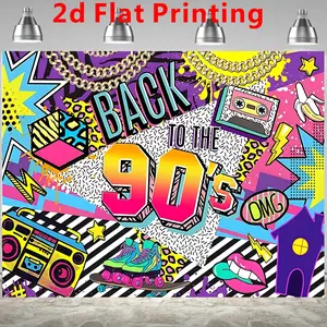 2D flat banner 1pc retro return 90s graffiti hip-hop style party banner 90s enthusiast celebration suitable for birthdays, weddings, anniversaries, studio photography props.