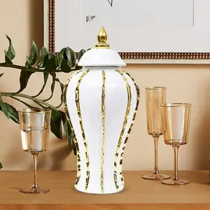 Porcelain Ginger Jar Ceramic Vase 12 inch Display Table Centerpieces Handicraft Storage Jar Temple Jar for Weddings  Desk