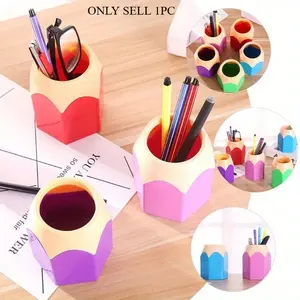 1 Pc Creative cute pencil head color pen holder Office learning stationery desktop storage bucket Large capacity plastic pen holder