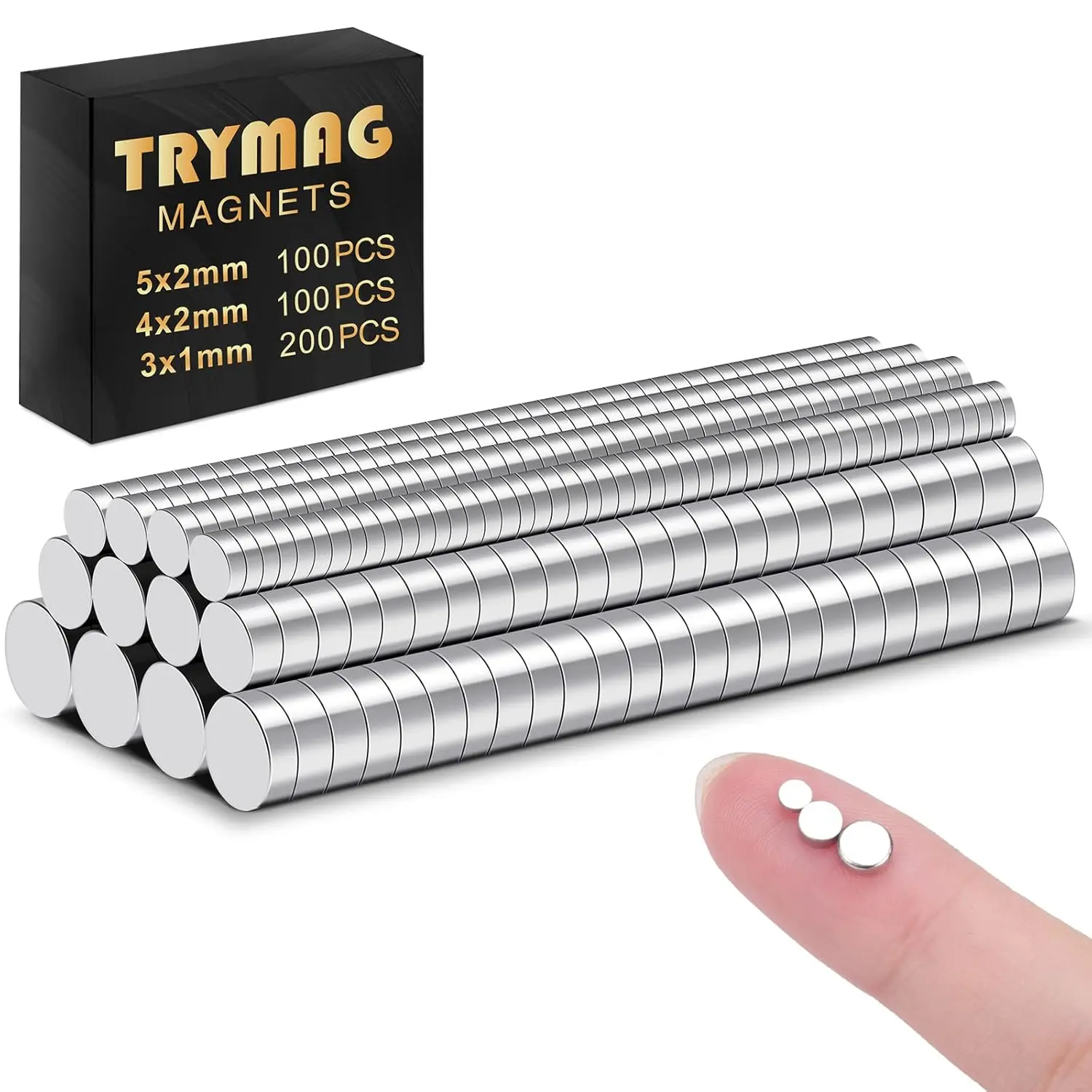 400 Pcs Rare Earth Mini Magnets Kit - 3x1 4x2 5x2 Sizes (3mmx1mm 200pcs Included), Brushed Nickel Strong Hold Fridge-Safe Magnets for Diy Home Projects, Crafts, Office Use