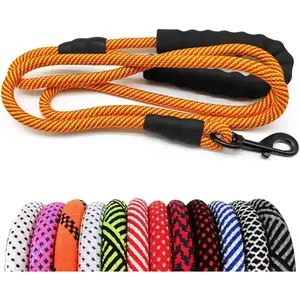 Maypaw Heavy Duty Rope Dog Leash, 3/4/5/6/7/8/10/12/15 FT Nylon Pet Leash, Soft Padded Handle Thick Lead Leash for Large Medium Dogs Small Puppy MayPaw