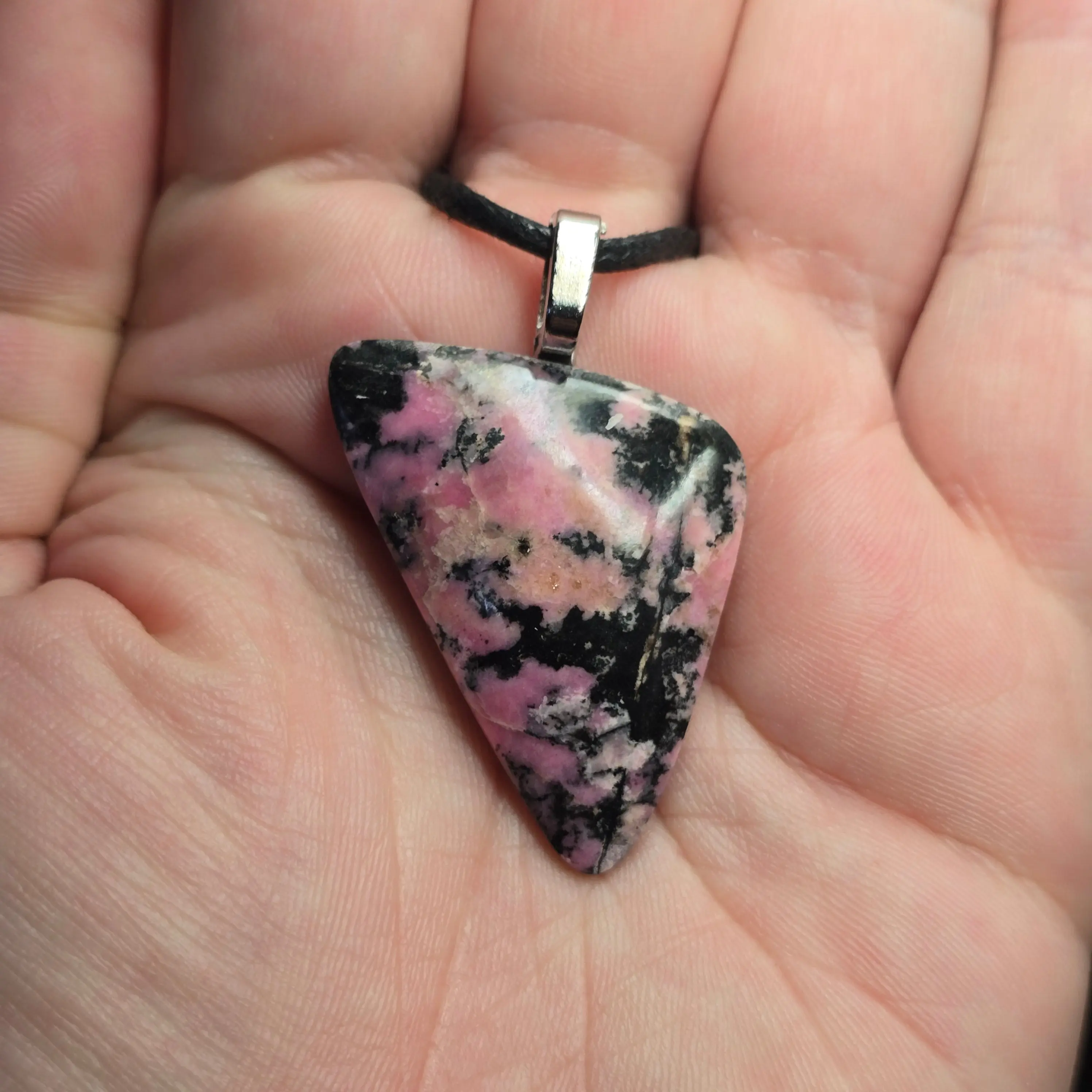 Pink and Black Rhodonite Pendant – Hand Cut Stone