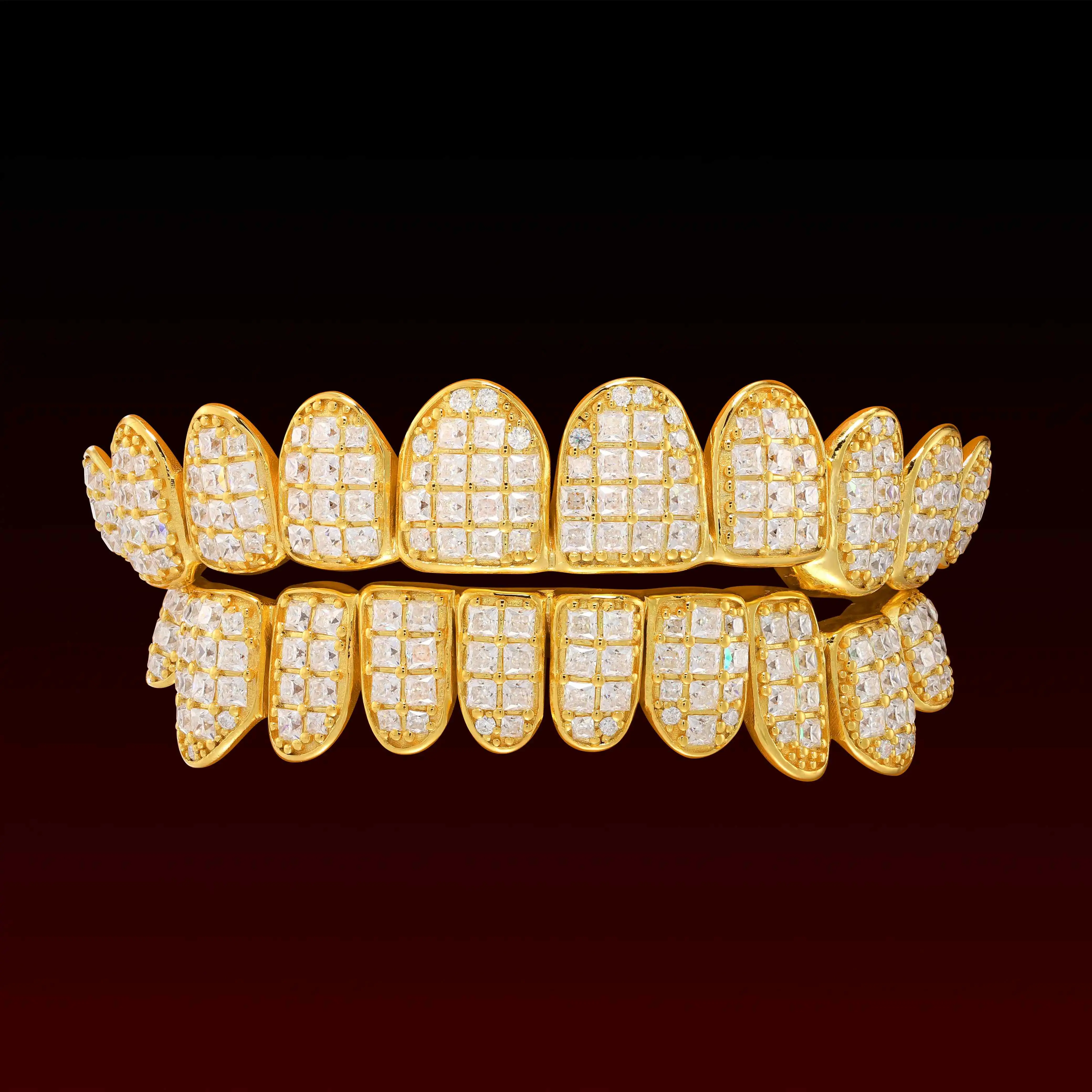 GBT Jumbo Set Unisex Youth Metal Princess Cut Moissanite Diamond Grillz - Luxurious Design, Custom Fit Styling Accessory, Bold Look, High Sparkle, Statement Wear, No, Dental Accessories, Teeth Accessory