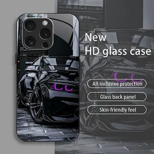 Black Racing drop-resistant glass phone case suitable for [iPhone 16 Pro] protective film full cover protective glass back panel skin-friendly feel 995