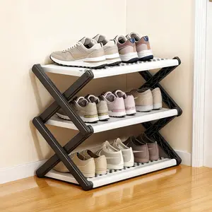 Joybos A shoe rack for the entryway, 3 / 4-tier foldable shoe rack, , sturdy plastic construction, no assembly required, saves space, and quickly stores shoes, with a checkerboard design. Suitable for closets, living rooms, and front entrances.