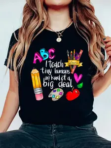 100% Cotton Tshirts I Teach Tiny Humans Teacher Appreciation Back To School T-Shirt Casual Print Short Sleeve White T Shirt Graphic Tees Women Tops