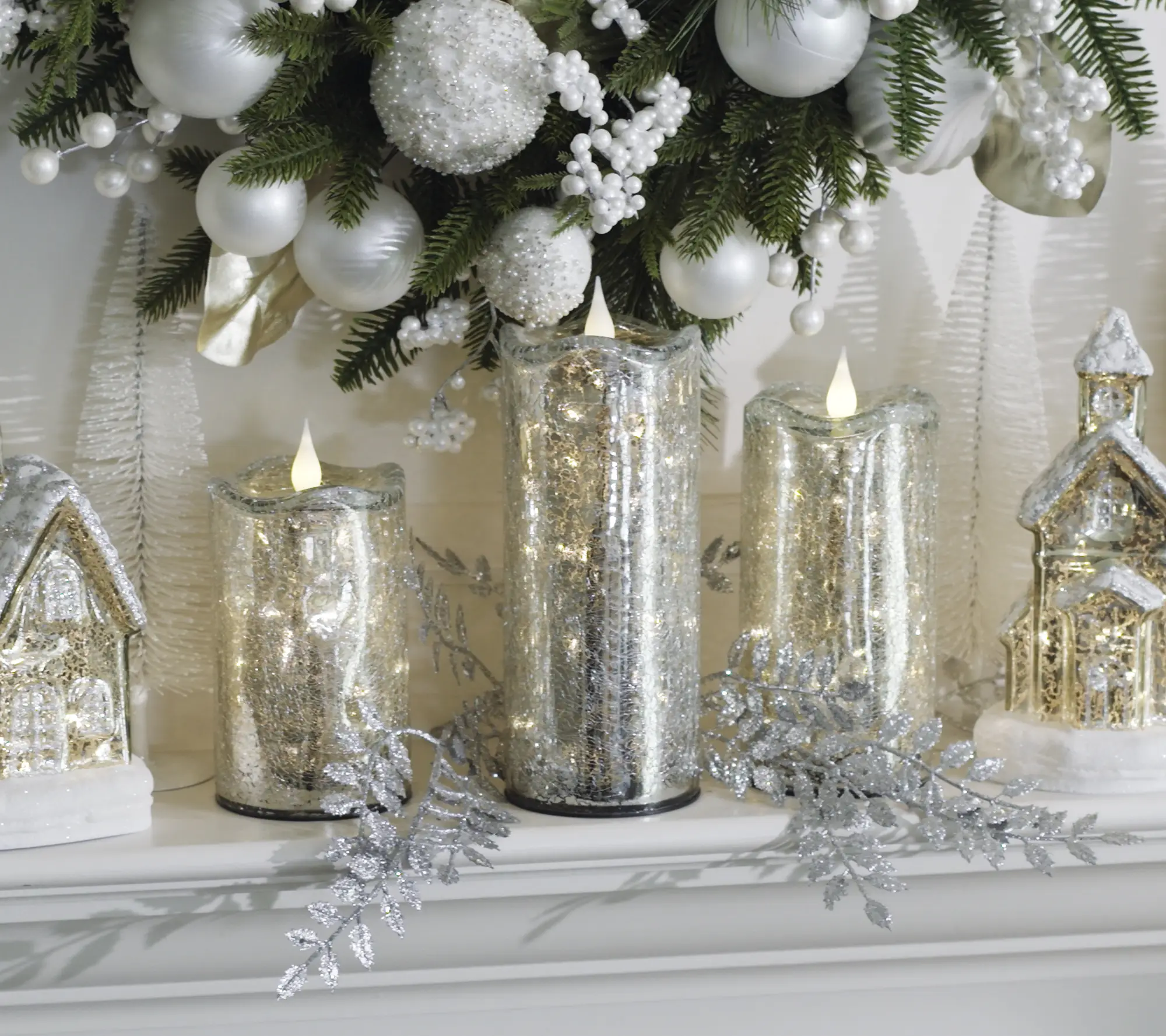 Set of 3 Illuminated Crackle Glass Candles by Valerie