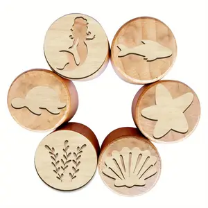 Ocean Themed Wooden Stamp, 6 Counts/set Cute Handmade Stamp, Exquisite and Practical Stamp for Birthdays, Mother's Day, Graduation Season