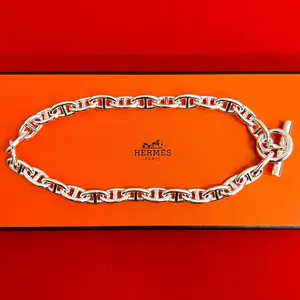 Pre-owned HERMÈS Sterling Silver 925 (Ag925) Small Leather Goods Chaîne d'Ancre GM Silver 925 Necklace