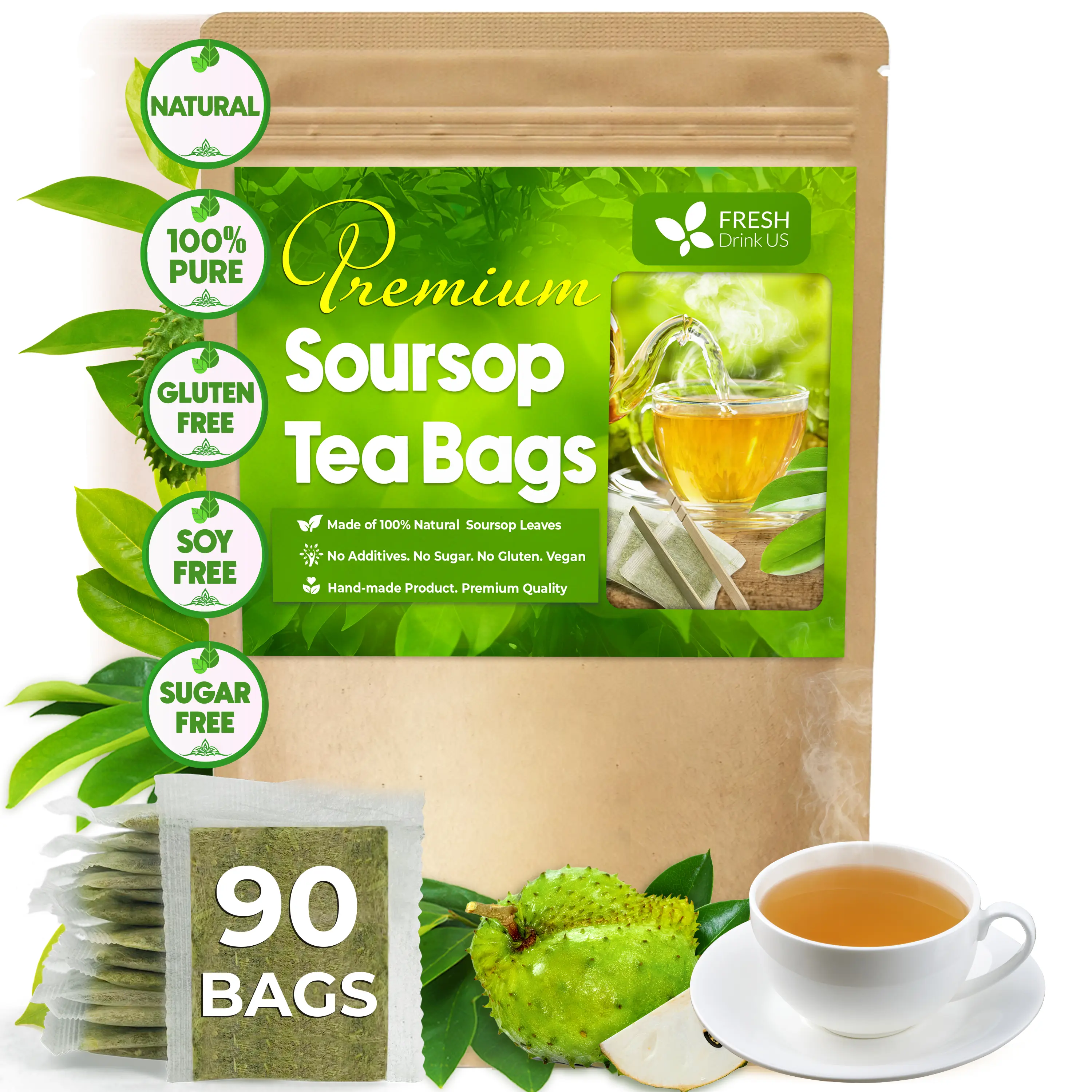 FreshDrinkUS Premium Herbal Tea Collection Wellness Collection Mullein Soursop Milk Thistle