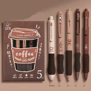 5PCS/Pack Coffee Series 0.5mm Gel Pen Set Soft Touch Stationery Pen Black Refill Writing Pens For Student Office School Supplies