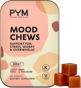 PYM Mood Chews Citrus & Berry Flavor - Natural Dietary Supplement to Support Stress Worry & Overwhelm - 130mg GABA & 90mg L-Theanine - 20 Pieces - Vegan - Made in US
