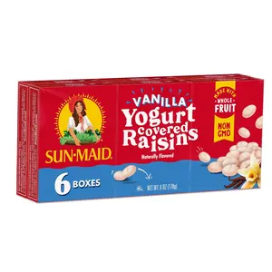 Vanilla Yogurt Coated Raisins - (6 Pack) 1 oz Snack-Size Box - Yogurt Covered Dried Fruit for Lunches and Back To School Snacks