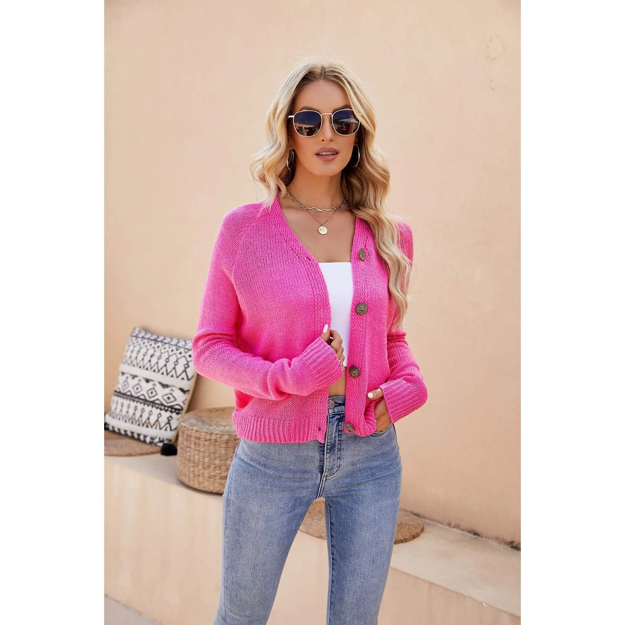 Raglan Sleeve Button Front Cardigan