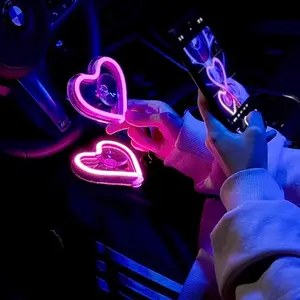 FCCEMC Automotive Triangle Rear Window LED Illuminated Heart-shaped Atmosphere Neon Light Remote Auto Interior Decoration USB Wiring