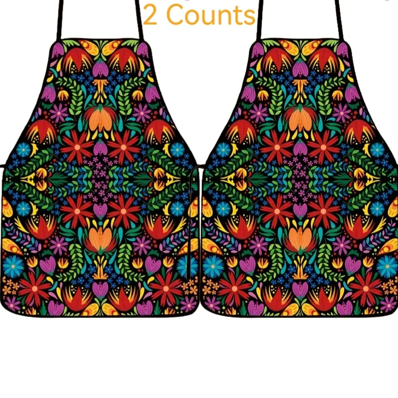 Mexican Folk Style Pattern Apron Set , 2 Counts Polyester  Kitchen Apron for Cooking, Mother's Day Gift, Summer Apron for Women,Nails Design Tool,Kitchen Accessory,Garden Accessory