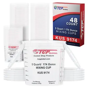 Paint Mixing Cups, 5-Quart (48 Pack) - Plastic Measuring Cups for Liquids, Automotive Painting, Epoxy Resin, Acrylic Arts, Crafts, Disposable or Reusable, Graduated, Mixing Ratios