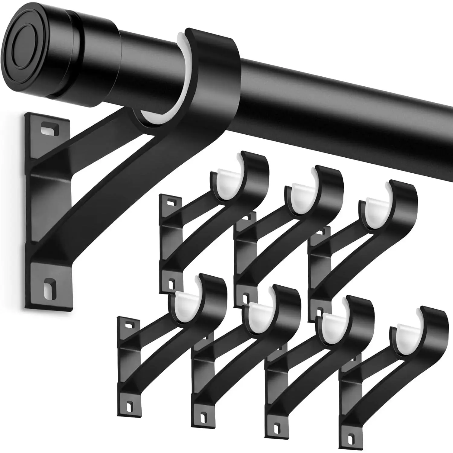 8 Pack Curtain Rod Bracket, 1 Inch Heavy Duty Holder Black Drapery Single Hooks for Wall