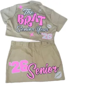 BRAT Senior Mini Skirt Set - Glitter High Rise Fit Button Closure Women's Graduation Wear 2025 2026