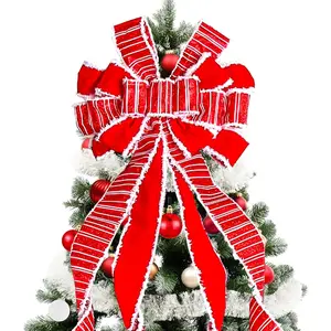 52*13 inches Large Christmas Tree Topper Wreath Bow with White Polyester Edge, Gift Bows for Xmas Ornament Holiday Wedding Thanksgiving Indoor Outdoor Home Decor