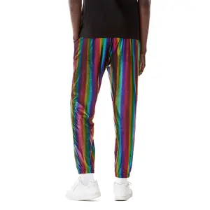 ZEROYAA Men's Metallic Shiny Sweatpants Disco Party Elastic Trousers