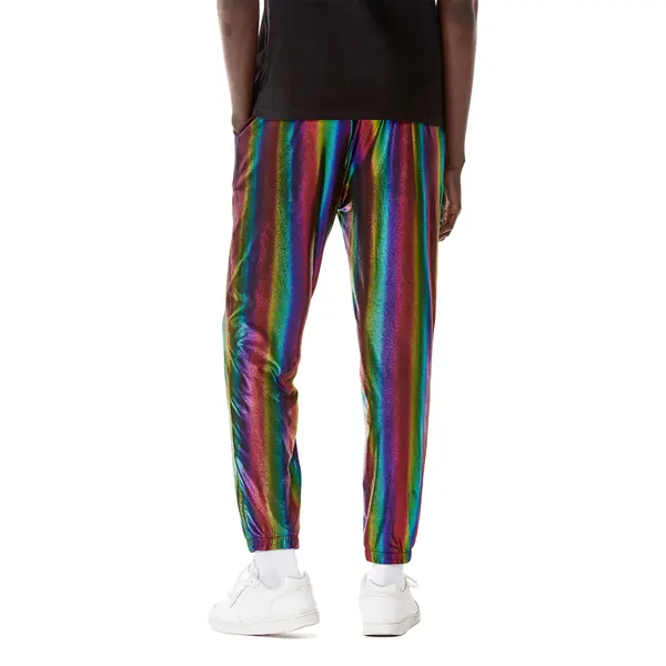 ZEROYAA Men's Metallic Shiny Sweatpants Disco Party Elastic Trousers