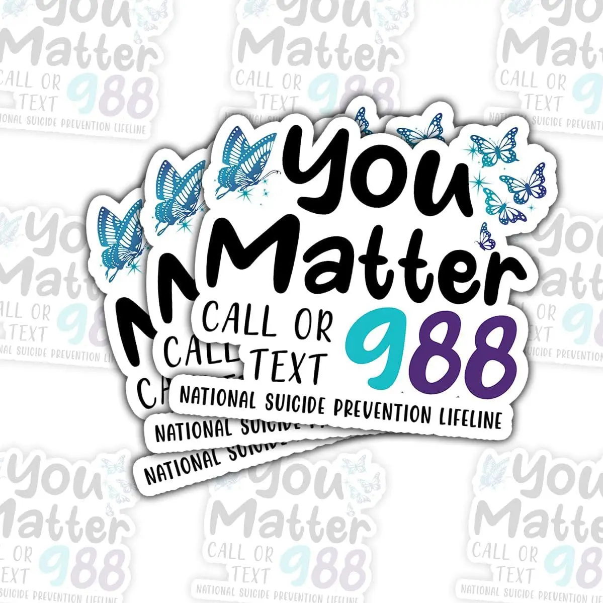 COMBO 3 PCS You Matter 988 Suicide Prevention Awareness Stickers, Teal Purple Ribbon Waterproof Vinyl Decals, Mental Health Awareness Gift Decoration