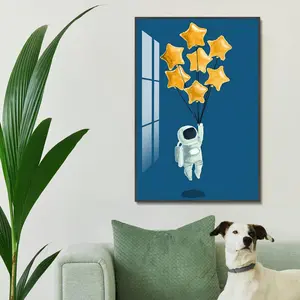 A Black Art Collection of Space and Astronaut Motifs, Designed as Wall Decor for Living Rooms or Children's Bedrooms, Suitable as Gender-Neutral Nursery Art for Young Space Enthusiasts.