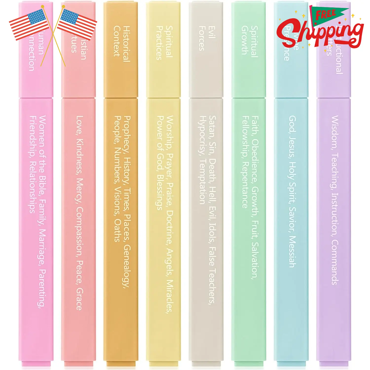 Bible Highlighters with Color-Coding System, 8 Pack