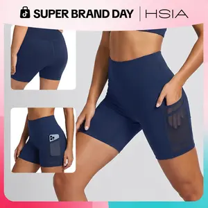 HSIA Aura Womens High Waisted Yoga Shorts with Pockets Cooling Mesh Splicing Workout Activewear Plus Size M-4XL