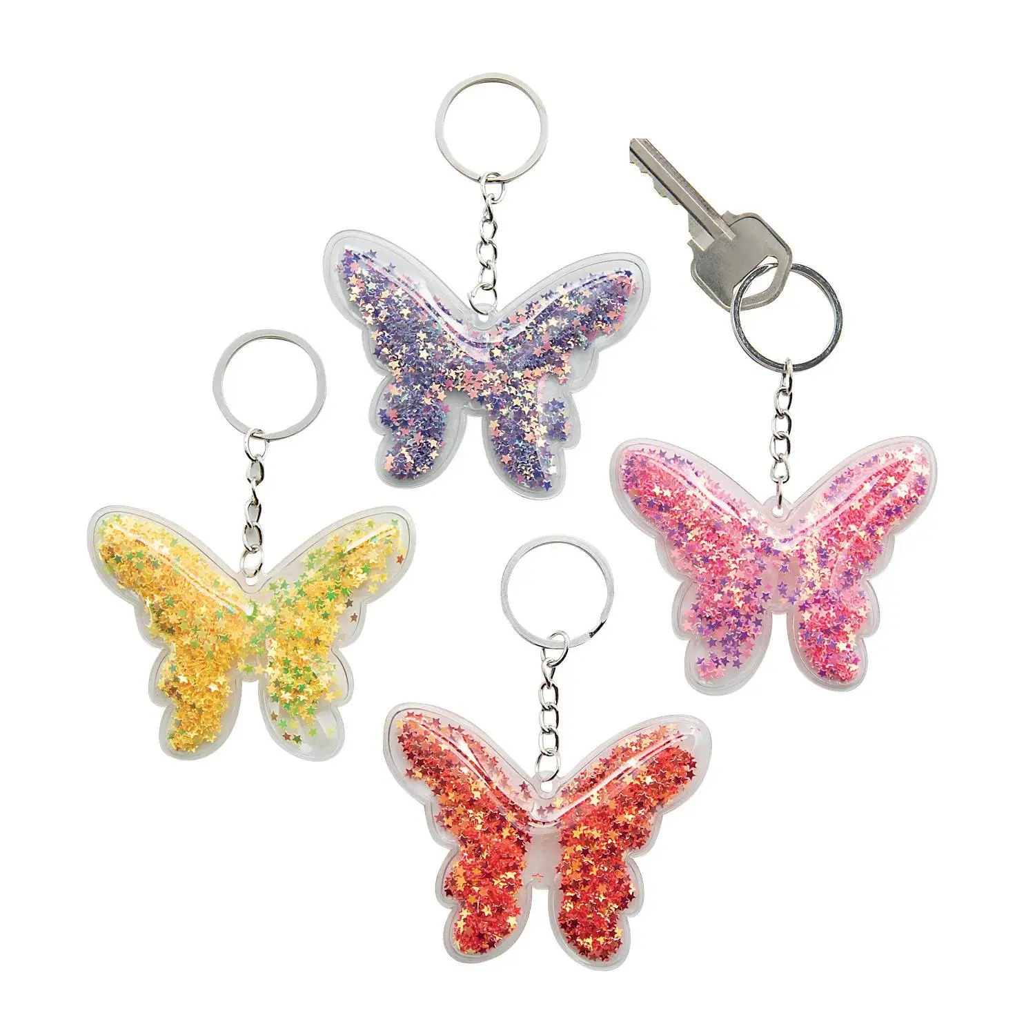 Transparent Confetti Butterfly Keychains - 12 Pc.