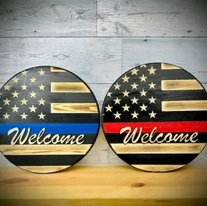 Custom CNC Wood Sign - Choose Between Blue Line or Red Line Welcome Sign