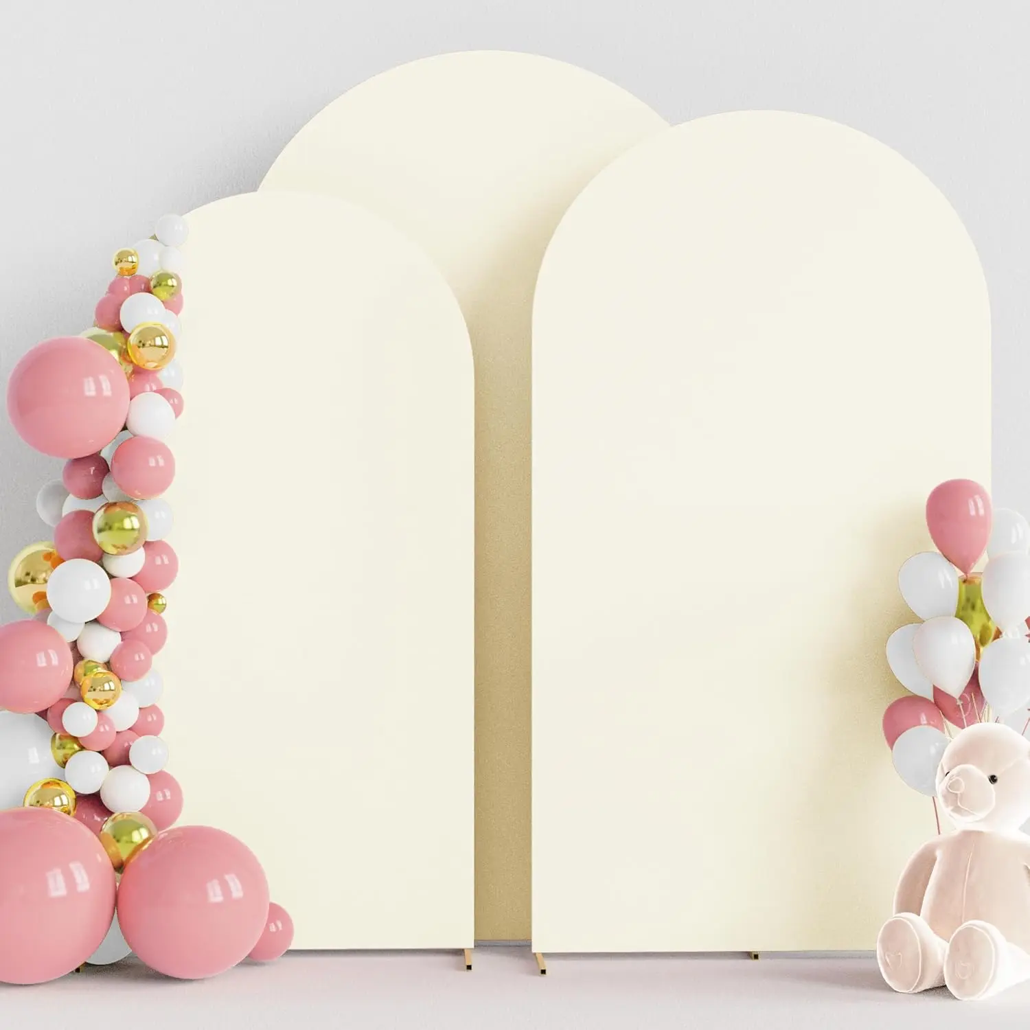 Wedding Arch Cover (7.2FT, 6.6FT, 6FT) Set of 3 Spandex Fitted Wedding Arch Stand Covers for Round Top Chiara Arch Backdrop Stands Cover for Birthday Banquet Ivory