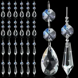 24 Pcs Chandelier Crystal Replacement 38 Mm Teardrop & Icicle Crystal Prisms Hanging Gems Parts for Lamps and Chandeliers Suncatcher Christmas Tree Windows Home Decor (Clear) Potchen
