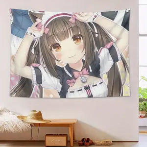 1pc Nekopara Anime Tapestry - Cute cat-eared maid character design, soft, horizontal hanging decoration suitable for living room, bedroom, camping and as a gift (A7 size), anime room decoration, high-quality printing, cute style home decoration, camping d