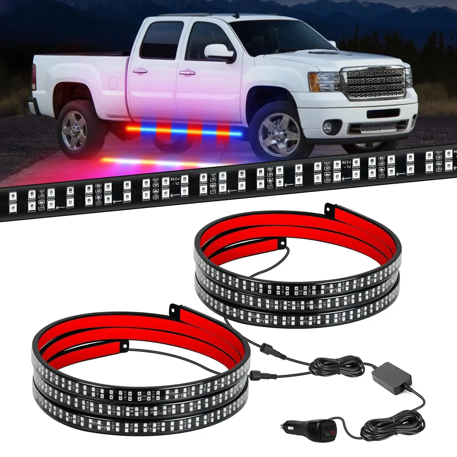 Nilight 2PCS 70-Inch LED Strobe Light Strips with Controller, IP67 Rated Waterproof Running Board Lights for Pickup Trucks, 864 Red-Blue Flexible Strips, Adhesive Tape, LED Display, Cable Ties, 38 Modes, Pothole & Stormy Weather Safety Support