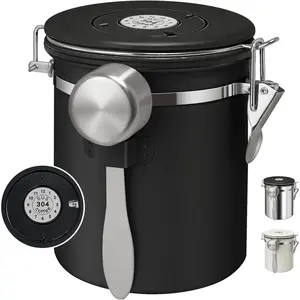 1.5L Airtight Vacuum Coffee Canister, Stainless Steel Storage Container with Scoop for Coffee Beans Grounds Coffee Powder Rice Tea Leaves Sugar Flour Grains