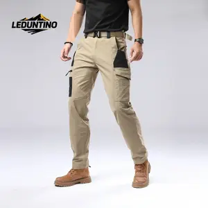 LEDUNTINO Men's Cargo Tactical Pants with Multiple Pockets Regular Fit Beige Polyester Fabric for Outdoor Camping Daily Wear Sportswear Casual Patchwork Trouser with Zipper Placket  TikTokShopHolidayHaul