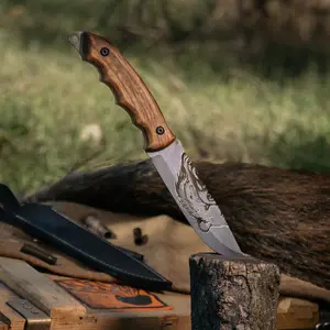 Bear Engraved Handcrafted Kitchen Knife with Ergonomic Wooden Handle, 3 mm Thickness Steel Blade, Ideal for Personalized Gifts & Utility Kitchen Tasks