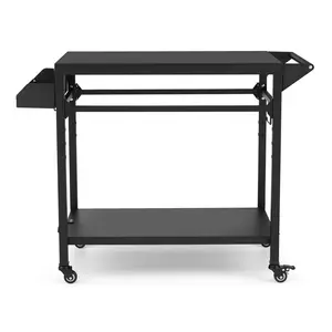 Heavy-Duty Outdoor Grill Cart with Wheels - Steel Pizza Oven Stand and Portable Prep Table - Mesh Racks and Storage Shelves - Ideal for Patio, BBQ, Bar, Camping, Home Parties