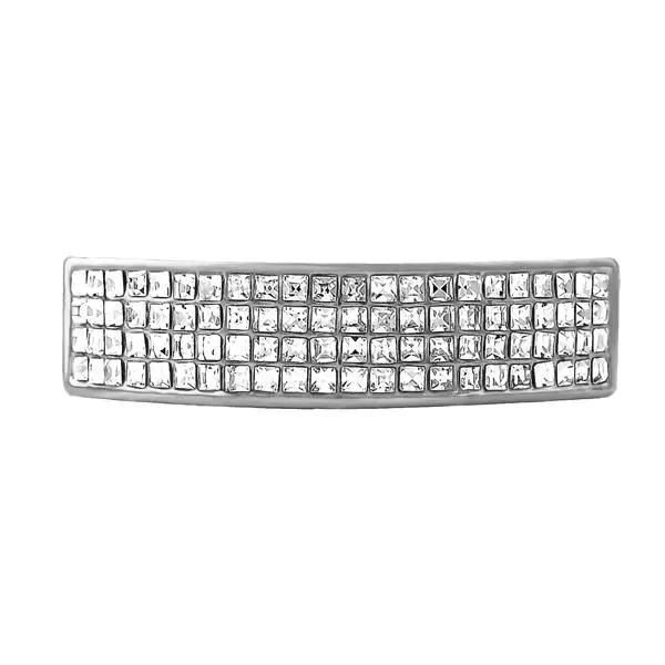 Hip Hop Grillz with 4-Row Princess Cut Stones, Rhodium-Plated Brass Top Teeth Jewelry with Removable Custom-Fit Silicone Mold, Brush, Mouthpiece, 4 Rows Of Stones, Invisible Style, Removable Mouth Piece, 4-Row Stones