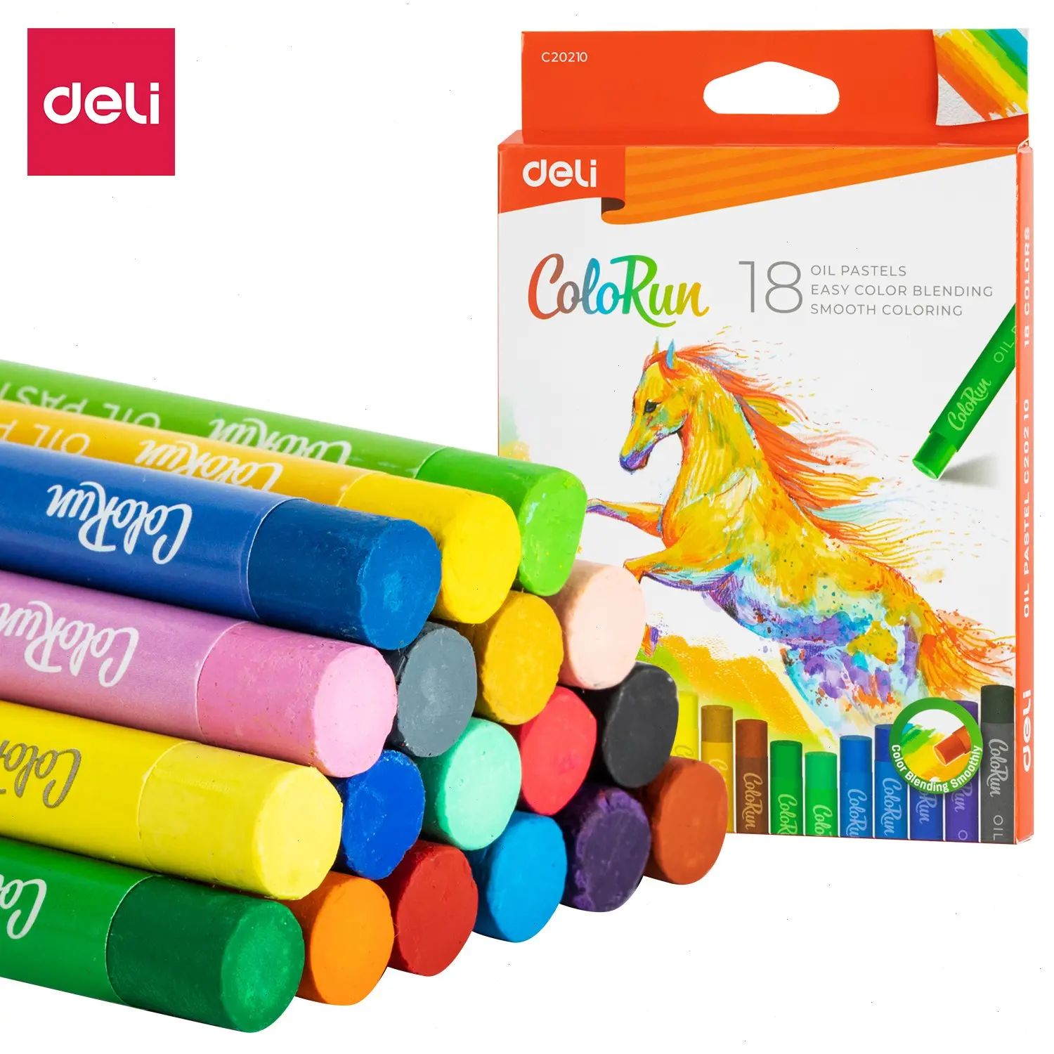 deli Colorun 12/18 Color Oil Pastels Set, 18 Vibrant Colors, Smooth Coloring, Easy Color Blending, Non-Toxic, Durable Synthetic Wax, Plastic Box, Ideal for Students, Kids, Artists