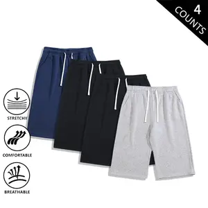4-Pack Men’s Knee-Length Sweat Shorts, Elastic Waist with Drawstring, Breathable Stretch Casual Shorts, 3/4 length, for Gym Workouts and Everyday Wear
