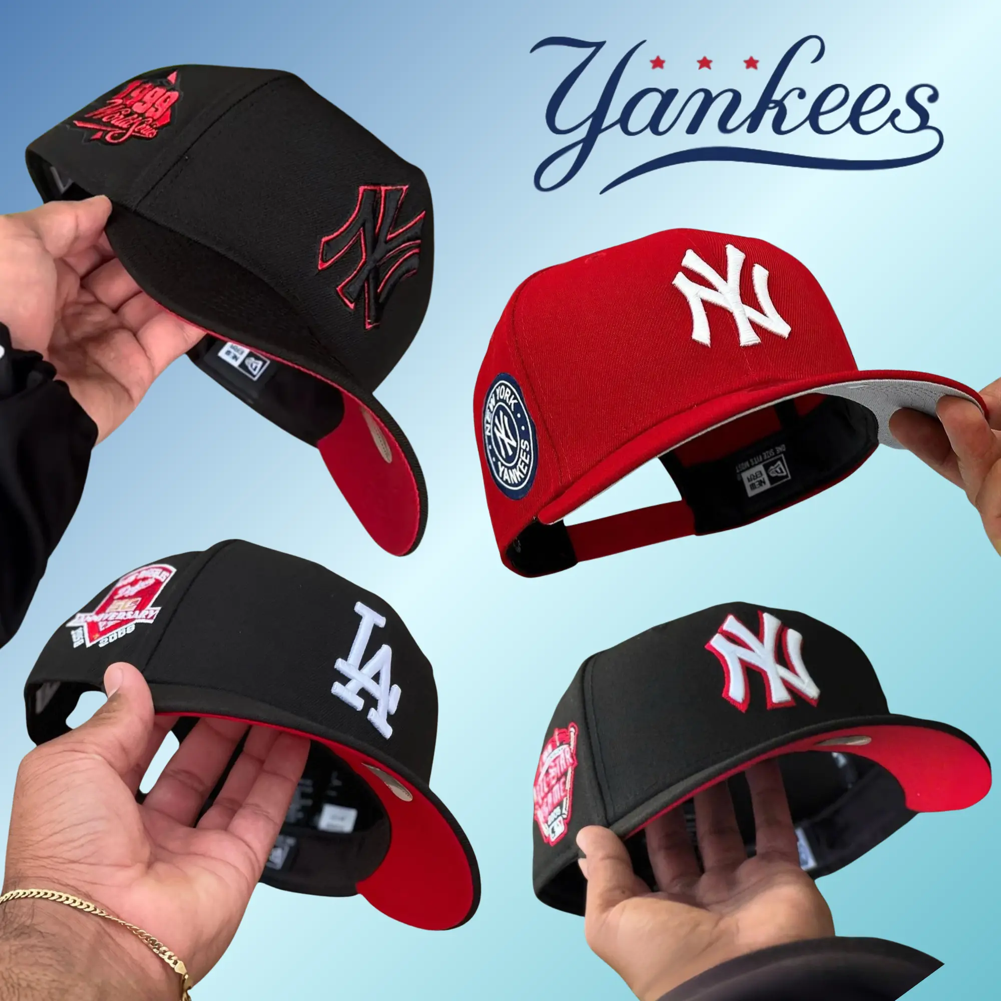 New Era MLB 59FIFTY Snapback Baseball Cap - Premium NY Yankees/LA Dodgers Anniversary Patch, Unisex Classic Sport Streetwear, Adjustable Fit Sports Collectible Headwear, Gorras Sombreros. Viral TikTok Trend brim