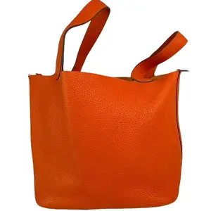 Pre-owned HERMÈS Leather Top Handle Bags Orange Picotin Lock Taurillon Top Handle Bag