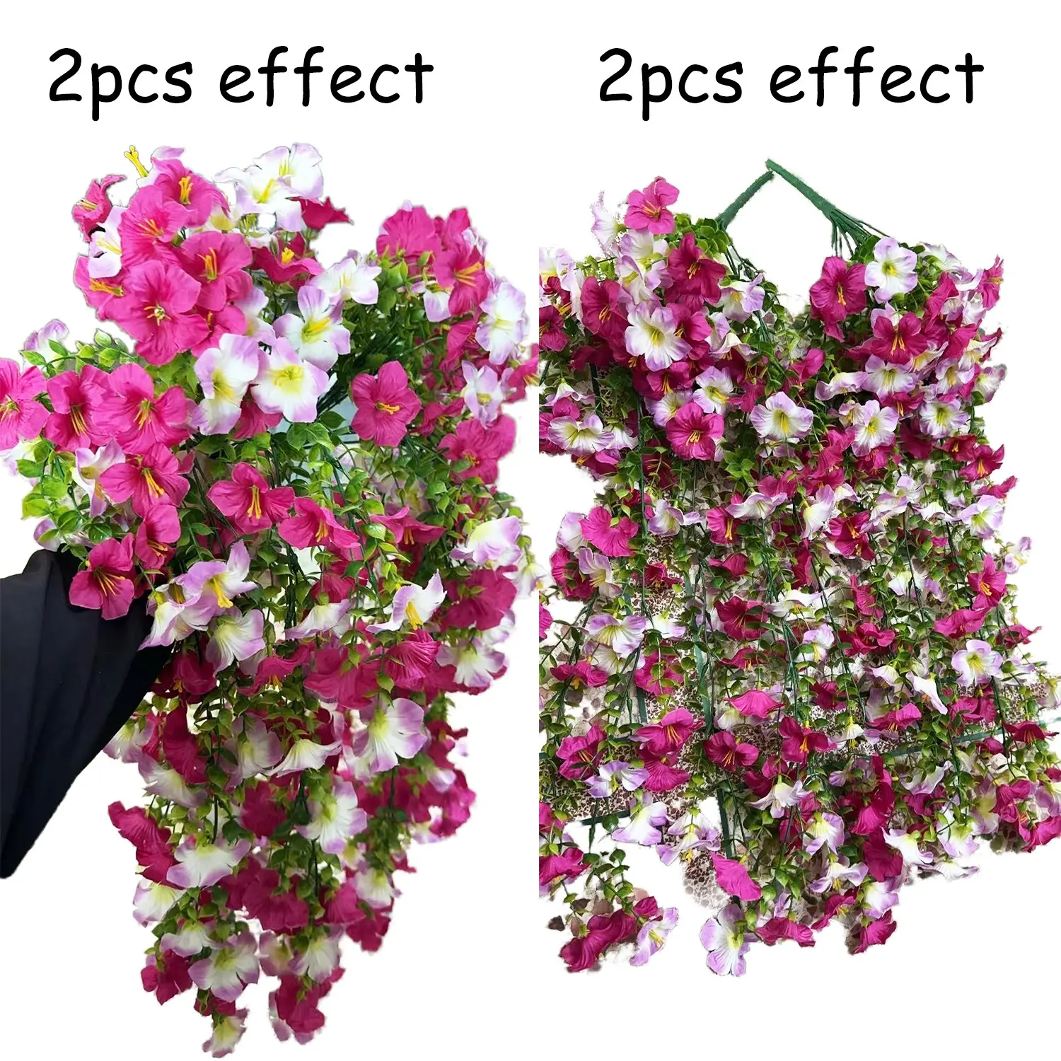 Artificial Hanging Flowers Plants for Outdoor Spring Summer Decoration, 2PCS Faux Silk Morning glory UV Resistant Look Real for Outside Home Indoor Planter Porch Garden Yard Decor, Artificial Flower Set, Decorative Artificial Flower Decorations